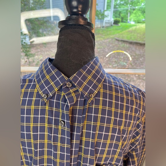Men’s Plaid Navy And Yellow Button Down Shirt “George” Large 42-44 - Picture 4 of 8